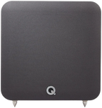 Q Acoustics Q SUB80 subwoofer with a sleek black enclosure and powerful driver, designed for deep bass in home audio systems.