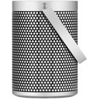 Bang & Olufsen Beosound A5 portable speaker with sleek design, featuring fabric covering and control buttons on the top.