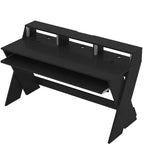Glorious Sound Desk Pro studio furniture with a sleek wooden surface and adjustable metal legs for music production setup.