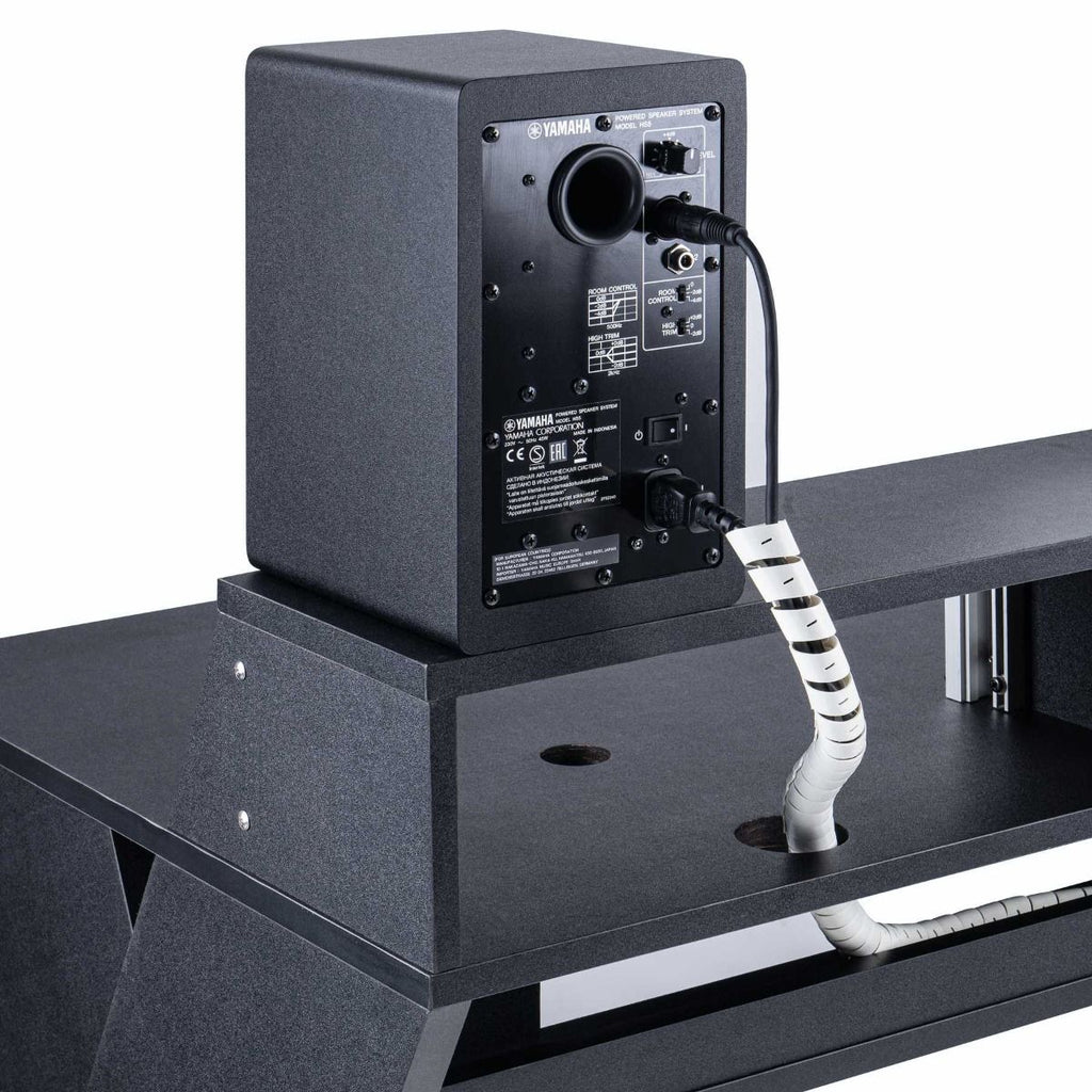 Glorious Sound Desk Pro studio furniture with a sleek wooden surface and metal legs, designed for professional music production.