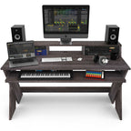 Glorious Sound Desk Pro studio furniture with a clean white surface and sturdy black frame, ideal for music production setups.