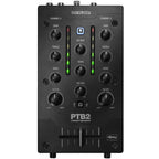 Reloop PTB-2 DJ mixer with multiple knobs, sliders, and input/output ports, designed for professional DJ mixing.