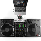 Reloop Flux Go USB audio interface with multiple input and output ports, compact design, and professional controls.