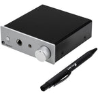 Pro-Ject Head Box E headphone amplifier and DAC with sleek silver design, multiple input options, and compact build.