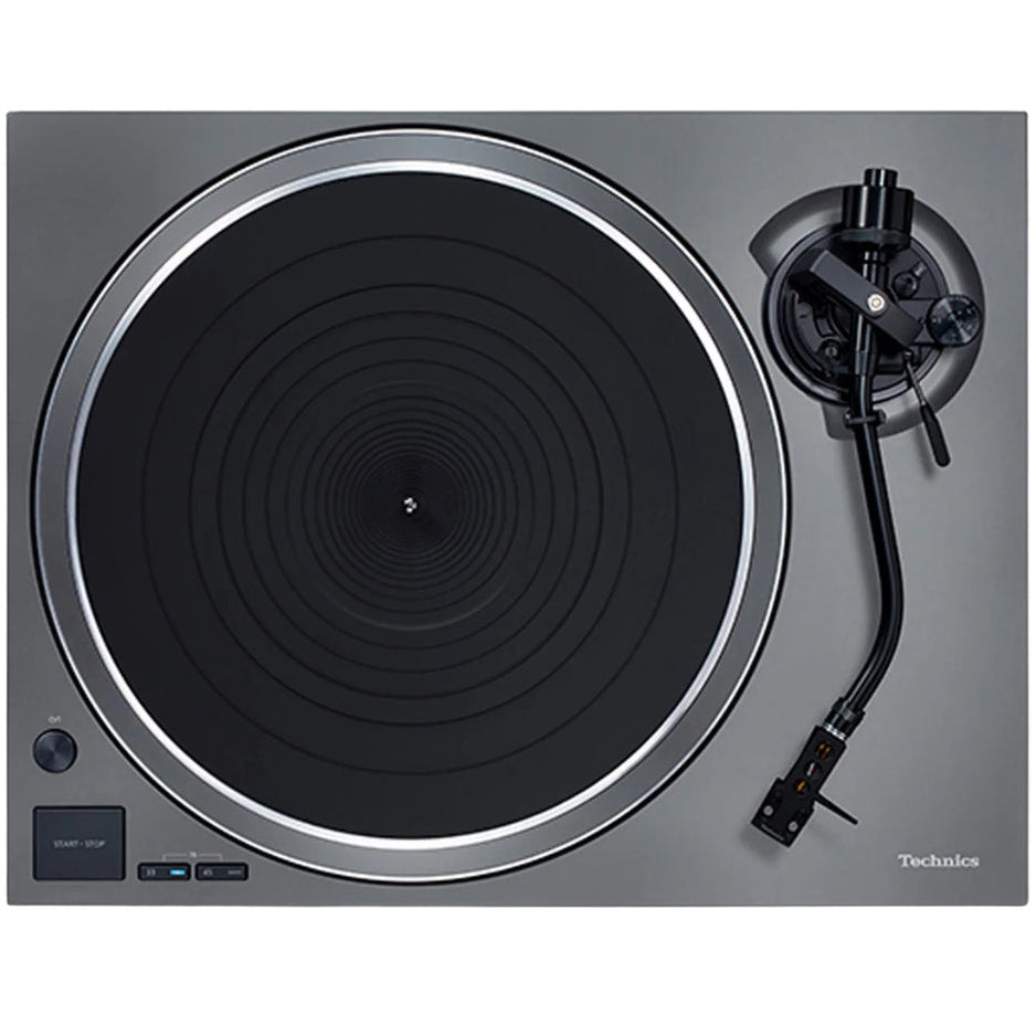 Technics SL-1500CS turntable with wooden plinth and tonearm, showcasing the sleek design and control features.