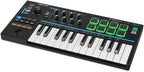 Nektar Impact LX Mini MIDI keyboard with compact design, right side view showing keys and control knobs.
