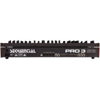Sequential Pro 3 Special Edition synthesizer with front and back views, showcasing its controls and connectivity options.
