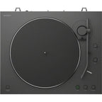 Sony PS-LX3BT turntable with Bluetooth connection, featuring a sleek black design and manual tonearm for vinyl playback.