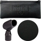 Rode M3 condenser microphone on a stand, ready for professional audio recording and sound capturing.