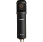 Warm Audio WA-47jr SE condenser microphone in black, showing a close-up of the compact, professional-grade microphone design.