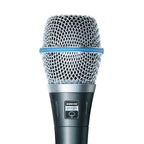 Shure Beta 87A condenser microphone with cardioid capsule, professional audio equipment for vocals and studio use.