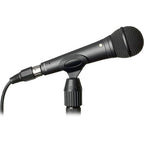 Rode M1 dynamic microphone with black metal body and grille, positioned on a stand, ready for professional vocal and instrument recording.