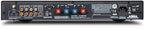 NAD C 338 stereo amplifier with sleek black design, front panel controls, and input ports on the front and back.