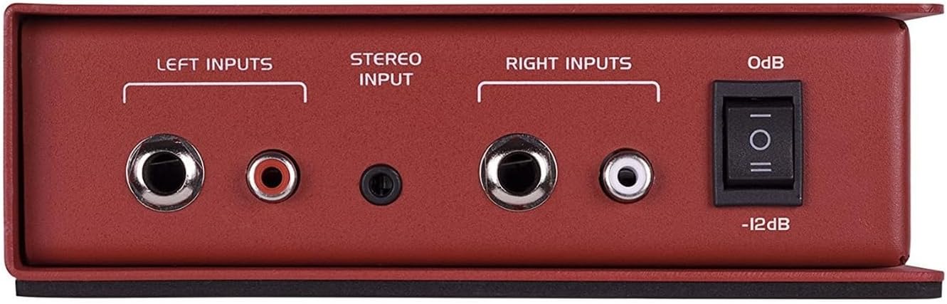 Samson MCD2 Pro DI box with XLR and 1/4-inch inputs, black metal casing, and control knobs for professional audio connections.