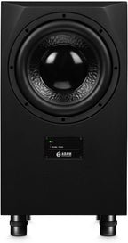 Adam Audio Sub10 MK2 subwoofer with sleek black enclosure and control panel, designed for professional audio monitoring.