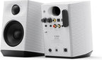 FiiO SP3 BT desktop speakers with sleek black design and compact size, featuring Bluetooth connectivity and audio output ports.