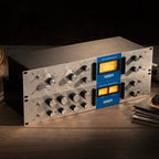 Warm Audio WA76-A2 effects and accessories image showing a vintage-style compressor with blue-striped design and control knobs.