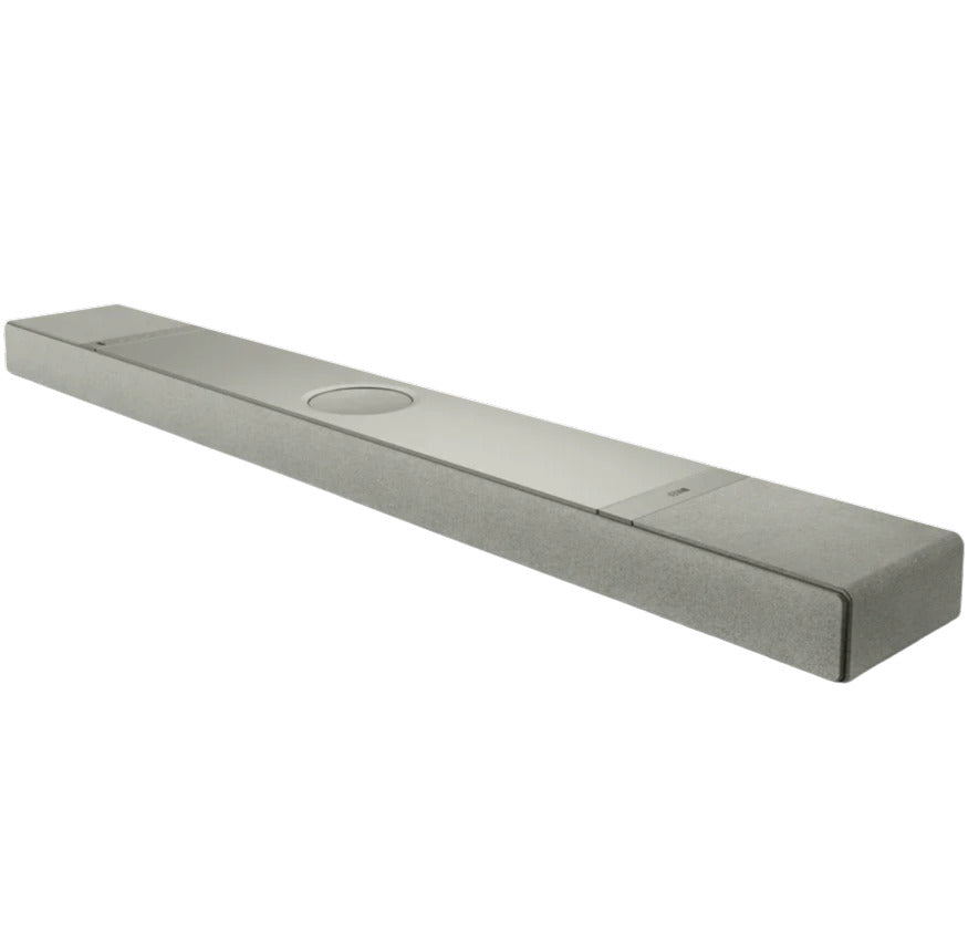 KEF XIO soundbar with sleek black design, featuring multiple speaker drivers for immersive TV audio and enhanced sound quality.
