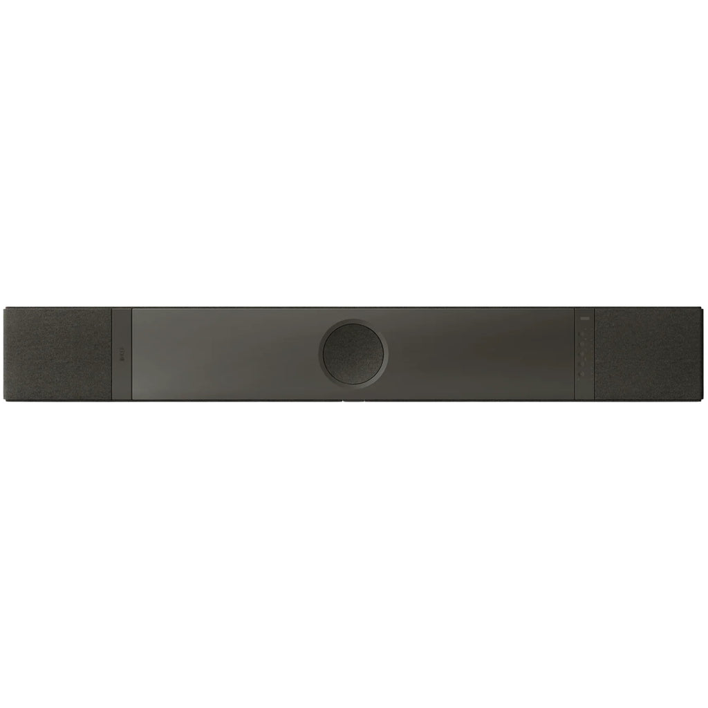 KEF XIO soundbar with sleek black design, featuring multiple speaker drivers for immersive TV sound and high-quality audio.