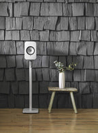 KEF S1 speaker stands for KEF LSX, showcasing sleek black speaker support with cable management for optimal audio setup.