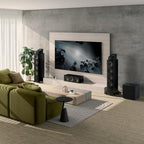 KEF Q11 Meta passive floorstanding speakers with sleek black cabinets and drivers, designed for high-quality home audio.