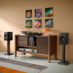 KEF Q3 Meta passive bookshelf speakers with sleek black finish and compact design for high-quality audio.
