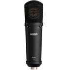 Warm Audio WA-87jr condenser microphone in black with a compact design, featuring a sturdy build and professional audio capture.