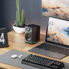 FiiO SP3 BT desktop speakers with compact design, black finish, and audio input ports for high-quality sound.