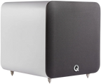 Q Acoustics Q SUB80 subwoofer with black enclosure and front-firing driver, designed for deep bass in home audio systems.
