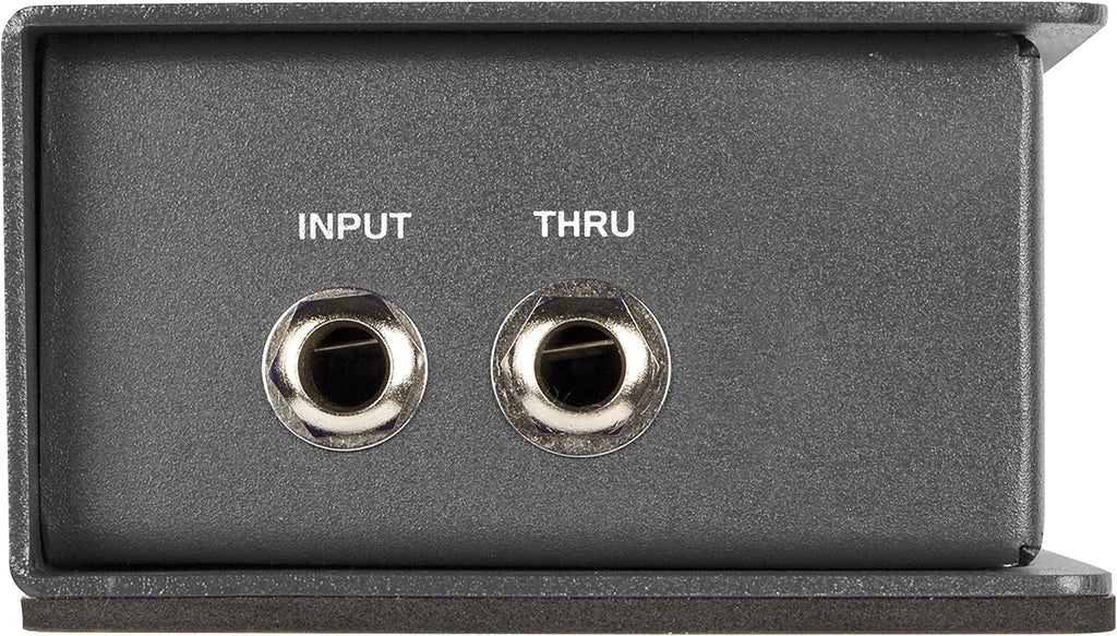 Samson MD1 DI box for audio signal conversion and isolation, featuring durable metal construction and input/output jacks.