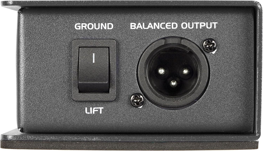 Samson MD1 DI box with input and output jacks, compact audio interface for professional sound connection and signal distribution.