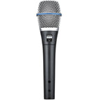 Shure Beta 87A condenser microphone with a black body and built-in windscreen, designed for professional vocal recording.