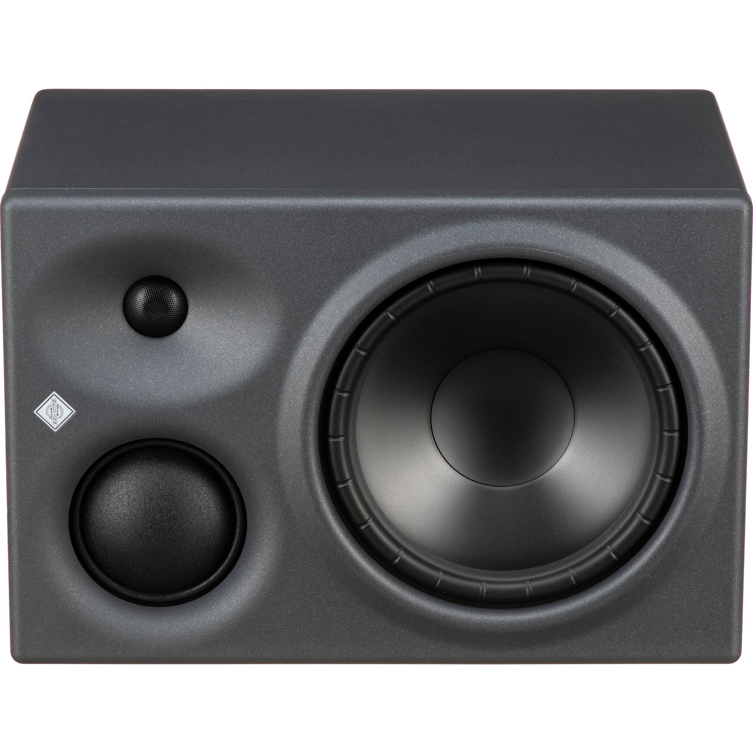 Neumann KH 310 A L G mid-field main monitor speaker, front view showing black enclosure and control panel.