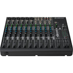 Mackie 1402VLZ4 analog mixer with multiple input channels, knobs, and sliders for audio mixing.