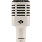 Universal Audio SD-3 dynamic microphone shown with its sleek black design and sturdy grille, ideal for professional audio recording.