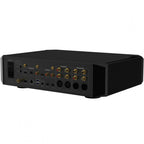 Eversolo EverSolo DMP-A10 music streamer shown from rear angle, featuring various audio output ports on a sleek black device.