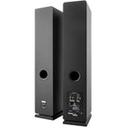 Argon Audio Fenris A55 floorstanding speakers with black finish, showcasing sleek design and multiple speaker drivers.