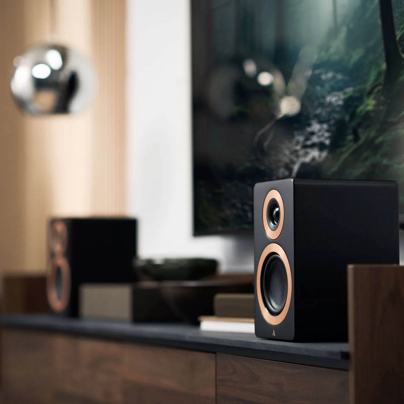 Argon Audio Forte A4 MK2 active bookshelf speakers with black finish and modern design, ideal for high-quality home audio.