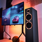 Argon Audio Forte A55 MK2 floorstanding speakers with black finish, featuring multiple driver units and sleek design.