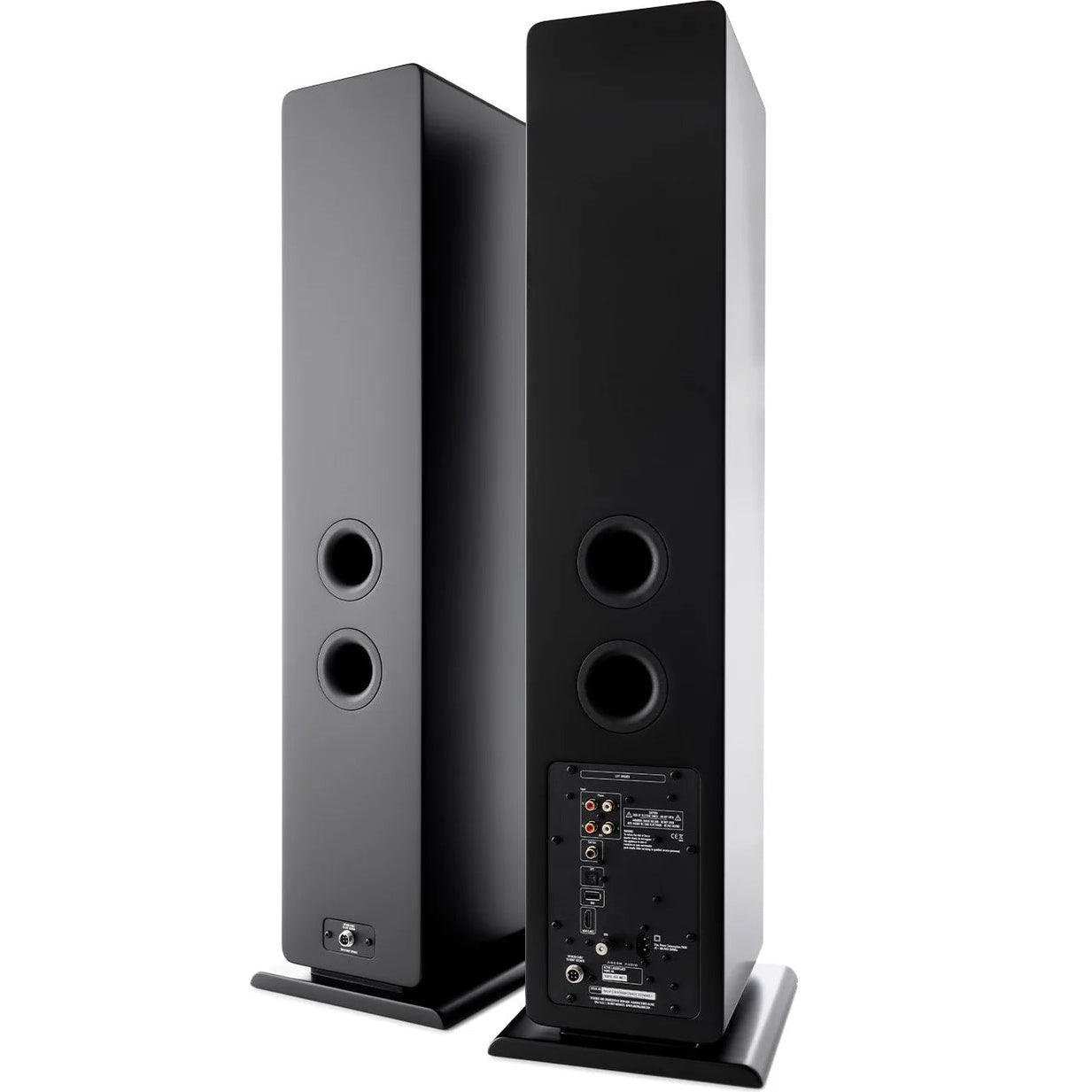 Argon Audio Forte A55 MK2 floorstanding speakers with black finish, showcasing sleek, modern design and speaker grille.