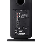 Argon Audio Forte A55 MK2 floorstanding speakers in black with sleek design and speaker grille covering, showcasing high-quality audio equipment.