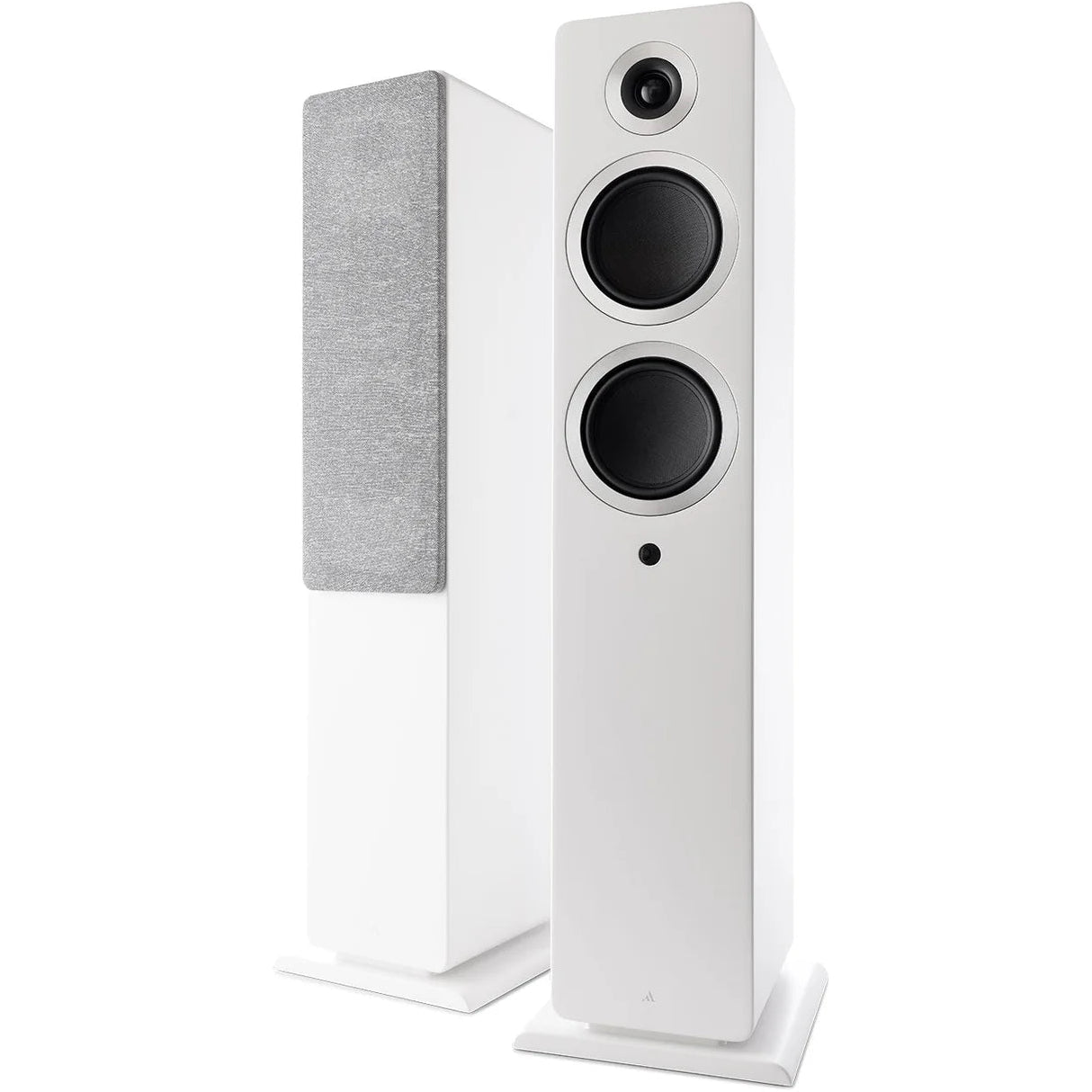 Argon Audio Forte A55 MK2 floorstanding speakers with sleek white finish, showcasing the modern design and driver configuration.