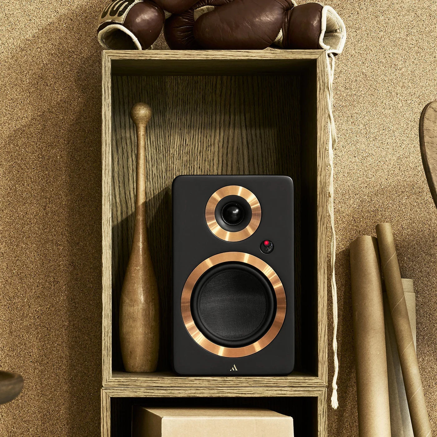 Argon Audio Forte A4 WiFi active bookshelf speakers with black finish, showing front view with speaker grille and control panel.