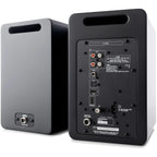 Argon Audio Forte A5 WiFi active bookshelf speakers with black finish and modern design, shown from the front.