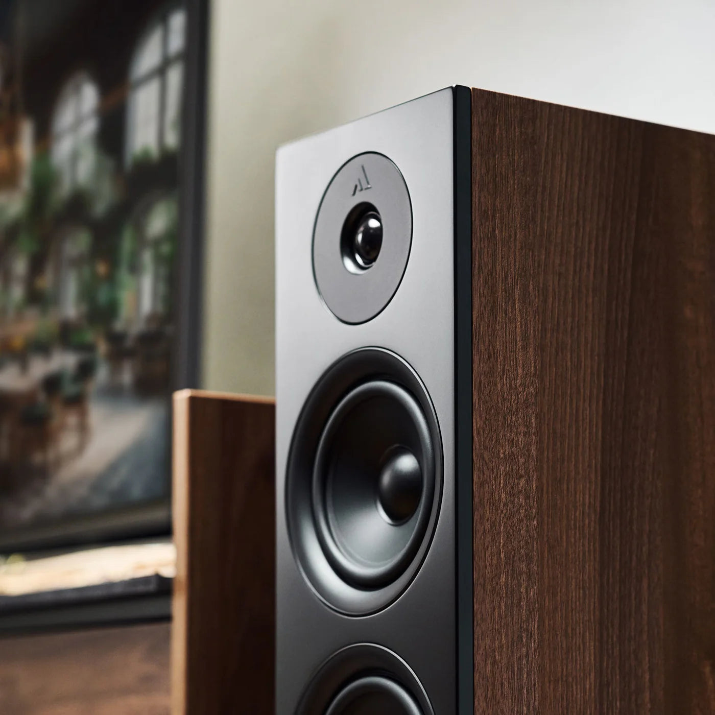 Argon Audio Forus 55 passive floorstanding speakers with sleek black finish and multiple speaker drivers for high-quality sound.