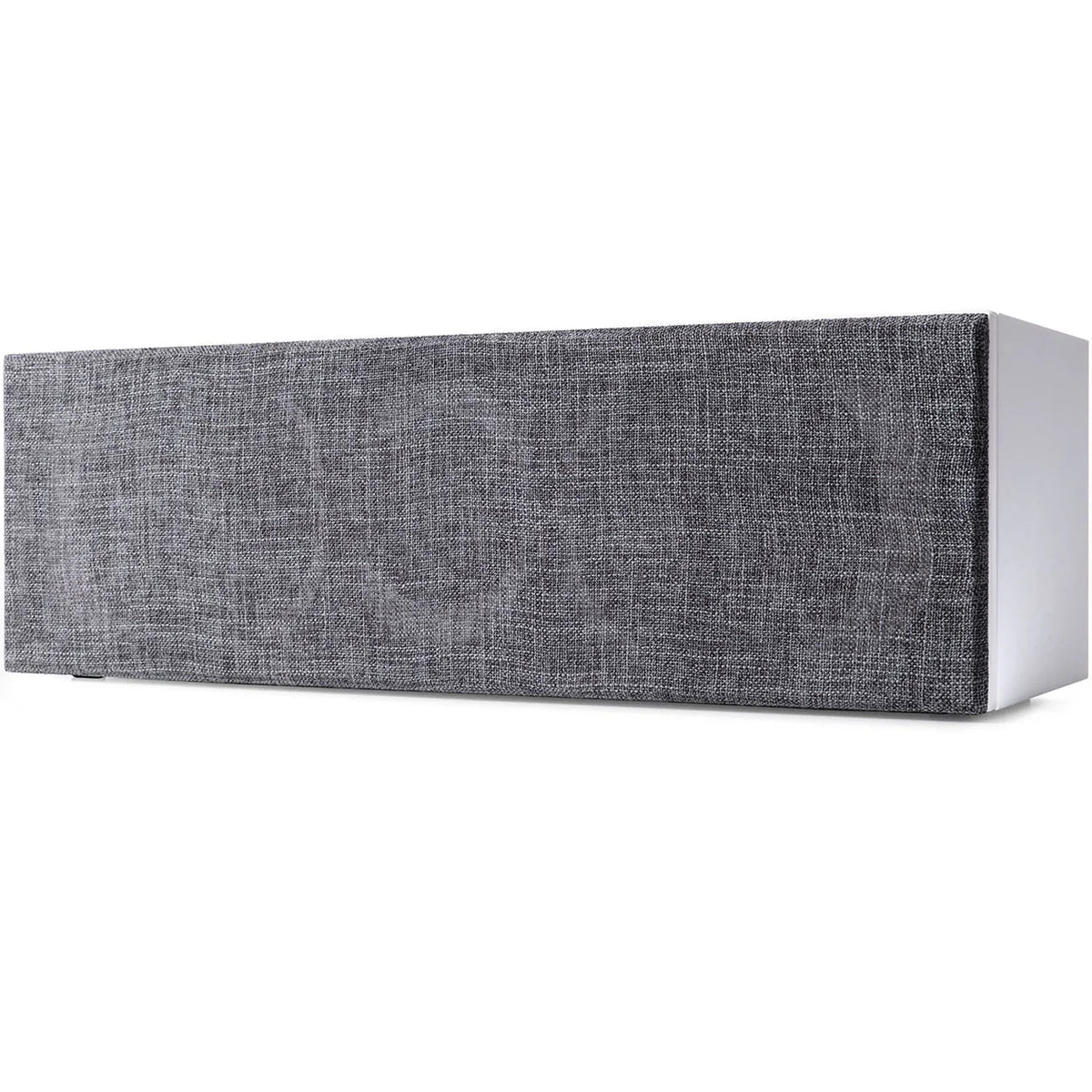 Argon Audio Forus Center speaker in white, showcasing its sleek design and front grille for home theater audio setup.