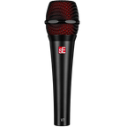Black sE Electronics V7 dynamic microphone with a sleek design, shown from the front view on a product display.