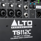 Alto Professional TS112C active column speaker with sleek black design and adjustable controls on the front panel.