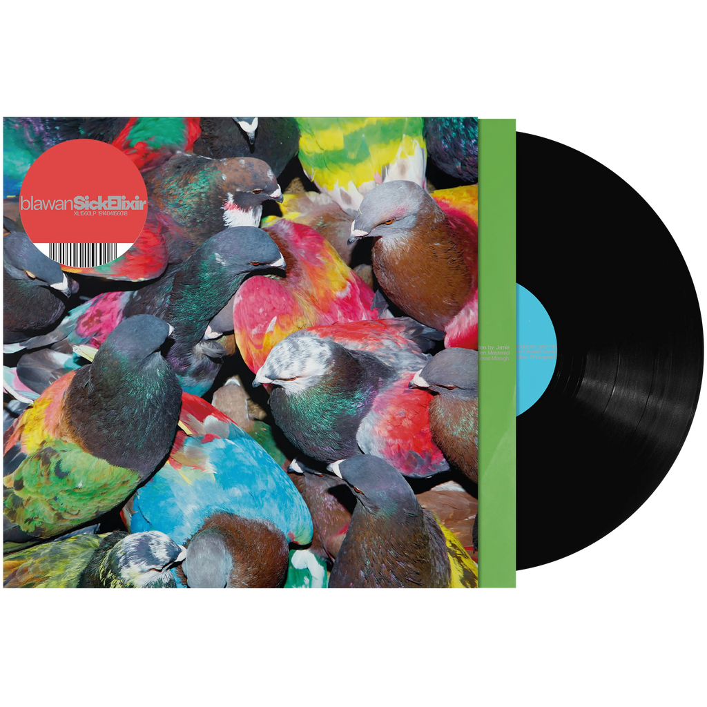 Black vinyl LP of Blawan's SickElixir album by XL Recordings, featuring electronic music with a sleek black record design.