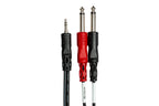 Hosa CMP-150 3.5mm TRS - Dual 6.3mm TS Stereo Breakout cable, 3.5mm TRS and dual 6.3mm TS connectors close-up